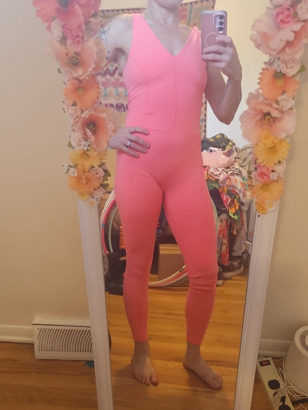FP Movement by Free People Coral Pink V-Neck Sleeveless Jumpsuit